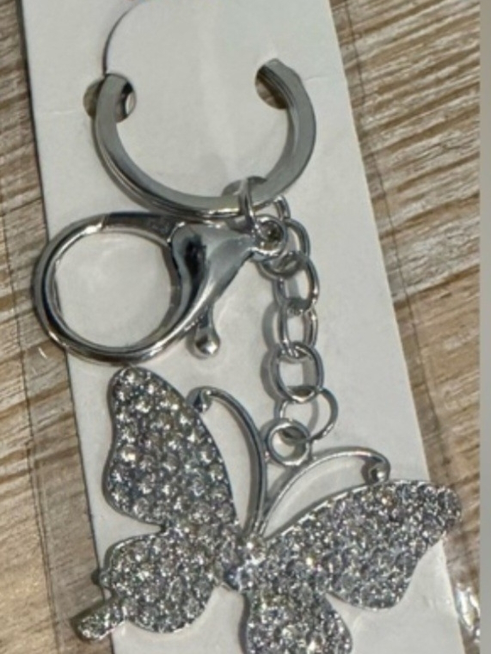Mint Silver Crystal Butterfly Key & Card Holder Charm